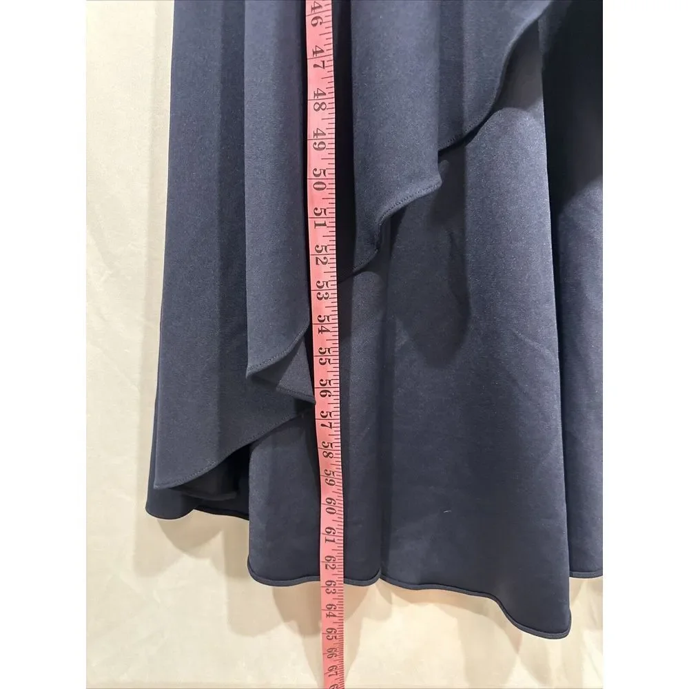 NWT $249 Betsy & Adam [ 6‎ ] V Neck Ruffled High-Low Gown Navy Blue